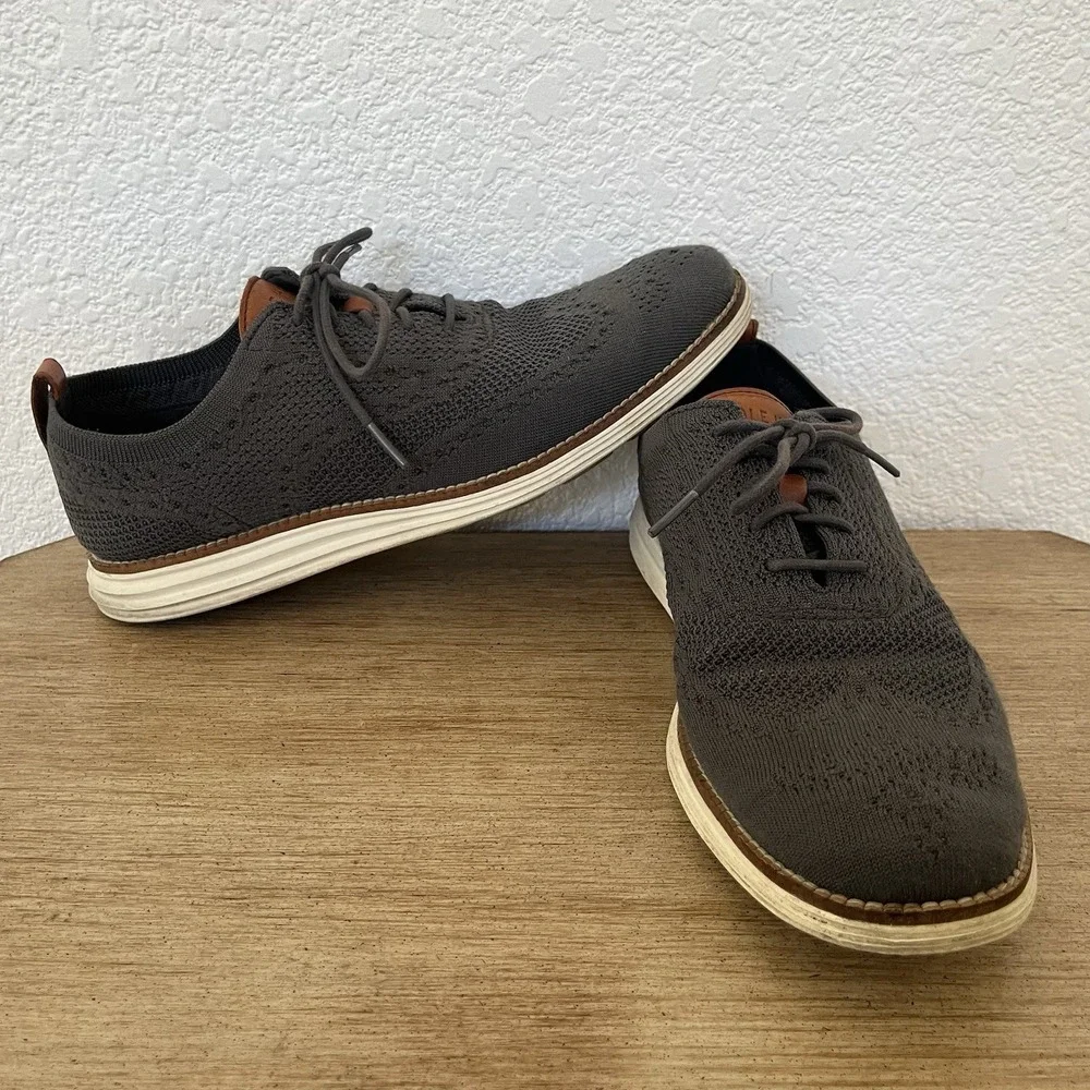 Cole Haan Original Grand Stitchlite Shoes Mens Sz 8.5 Gray Wingtip Oxford Dress